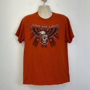 Harley Davidson - 2016 40th Anniversary New Bern NC Bald Eagle Skull T Shirt L